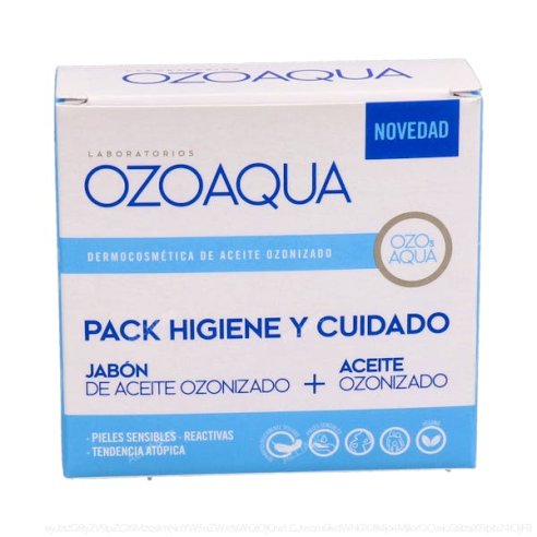 OZOAQUA PACK HIGIENE Y CUIDADO 1 ENVASE 15 ML ACEITE OZONIZADO  1 ENVASE 100 G JABON DE ACEITE OZON